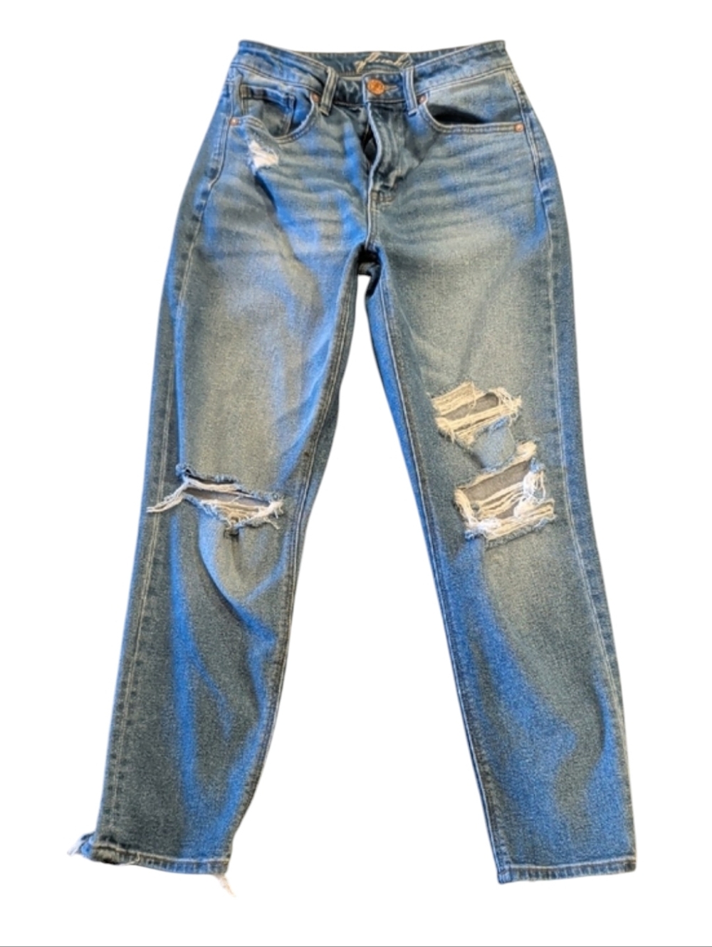 Ripped Boyfriend Jeans in Medium Blue Wash (#RC803)